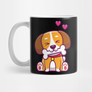 Cute dog sitting, bite bone Mug